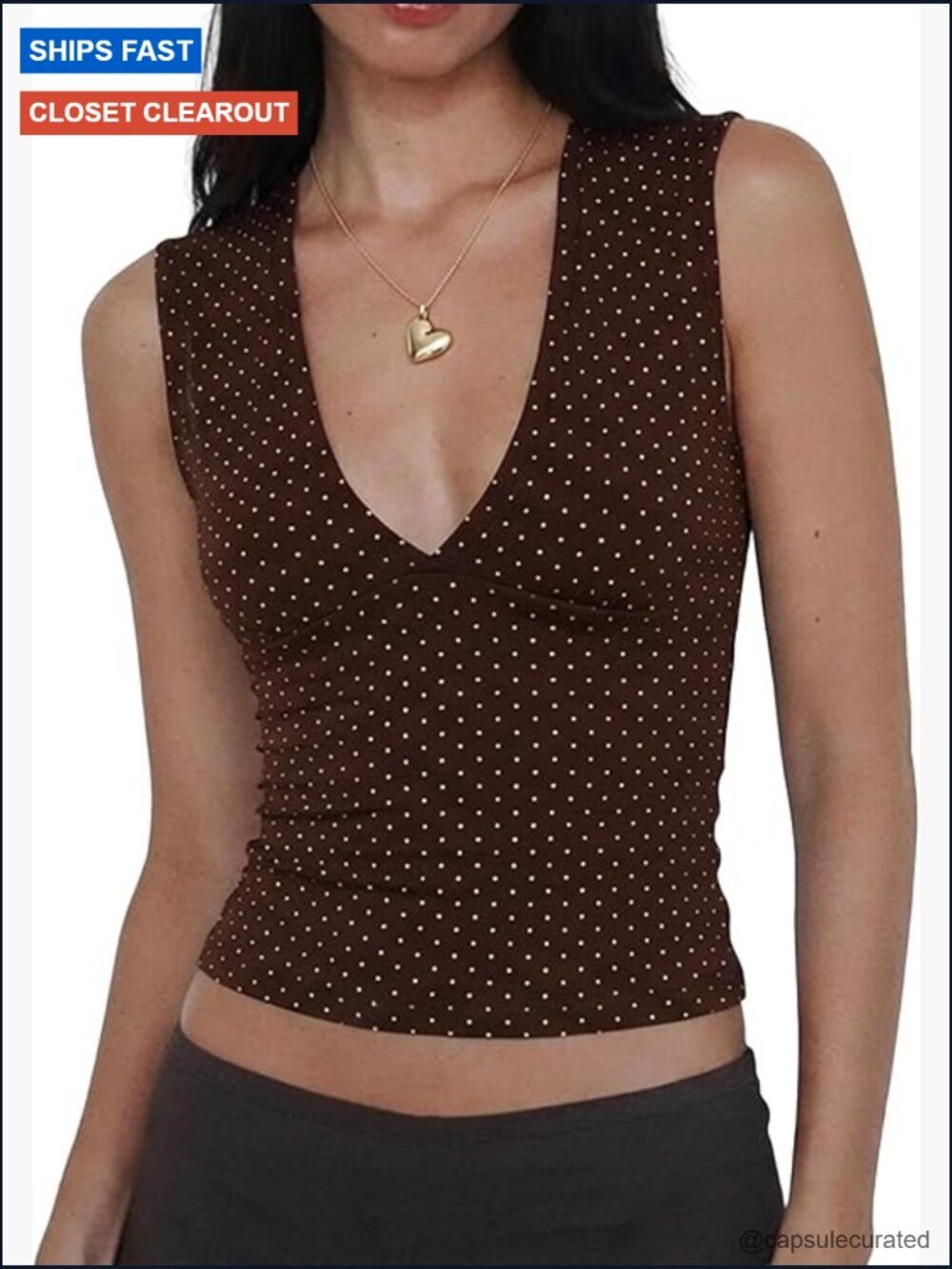 Sleeveless V-Neck Crop Tank Top Stretchy Going Out Summer Top